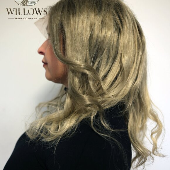 Ash Blonde Human Hair Wig with Slightly Darker Roots - Picture 3 of 7